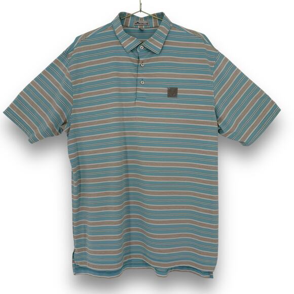 Peter Millar Summer Comfort Polo Shirt Blue White Stripe Logo Embroidered Size L - Picture 1 of 7